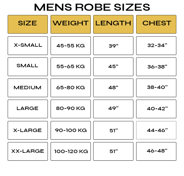 Men’s Robe Size Chart – Drtysouth Boxing